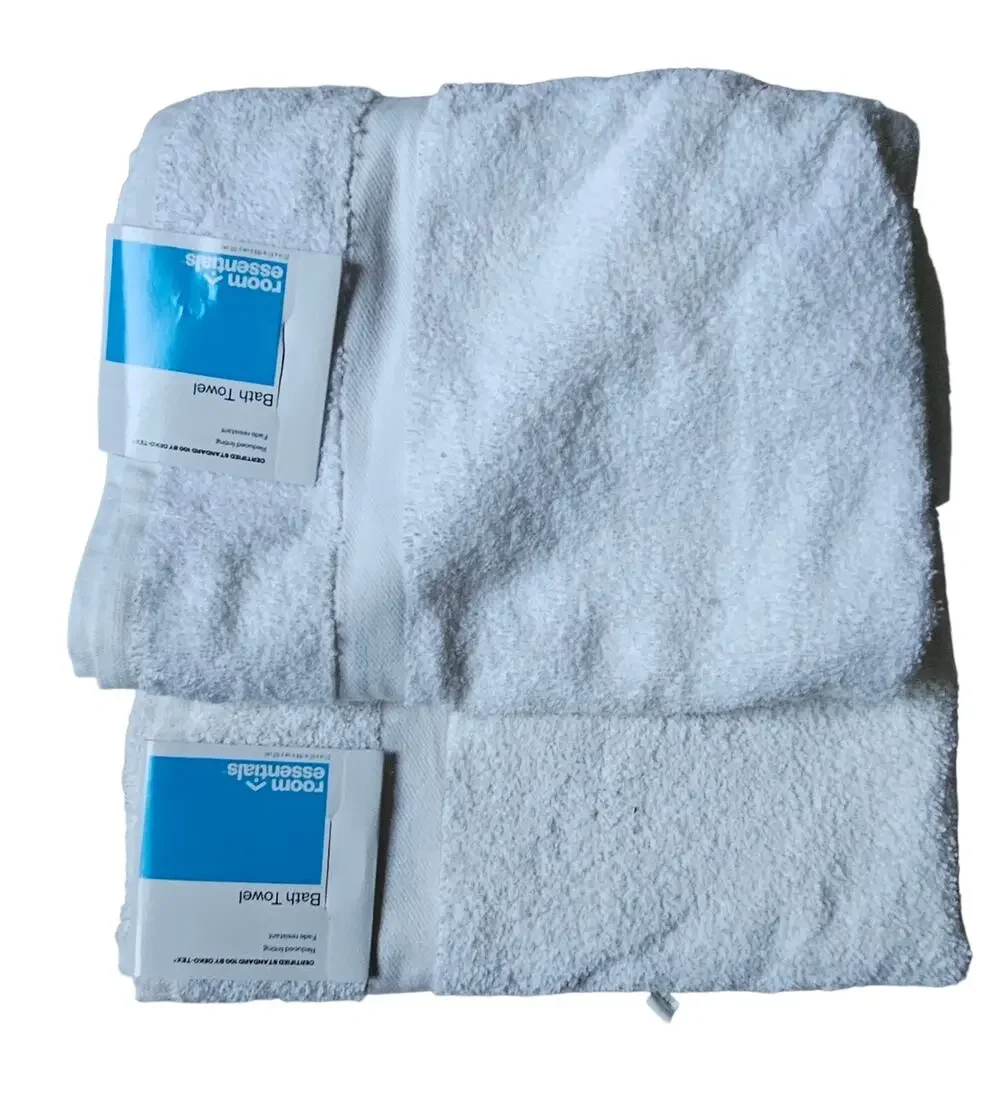 Room Essentials Everyday Bath Towel Okeo- Tex Target 27x52 White Set of 2 NWT